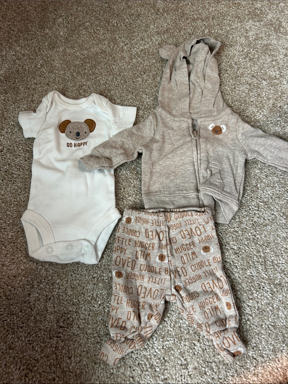 Baby Bear 3-Piece Outfit - White & Light Brown